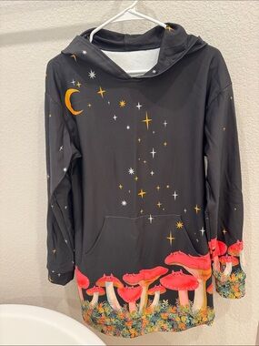 BlackMilk Black Hooded Top with Gold & White Star Print